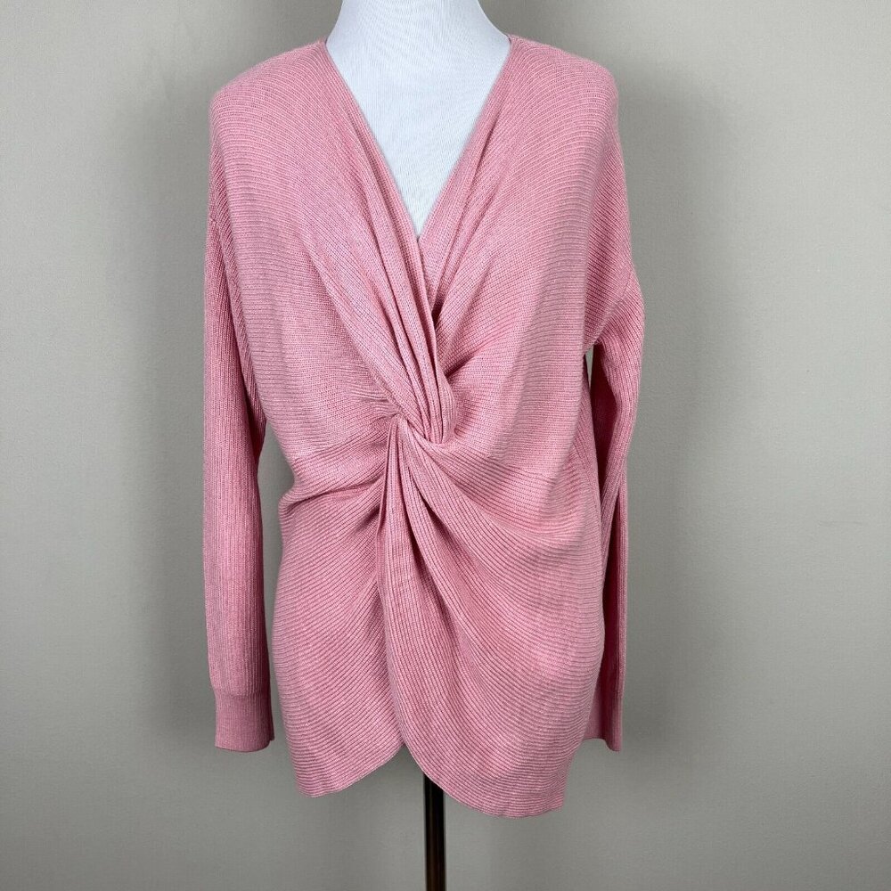 Laurie Felt Sweater Womens Small Pink Twist Front Cashmere Blend Knit V Neck S